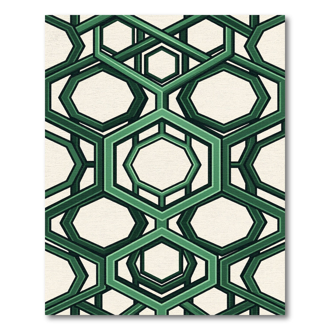 Geometric Sage Interlocking Hexagon Grid Rug