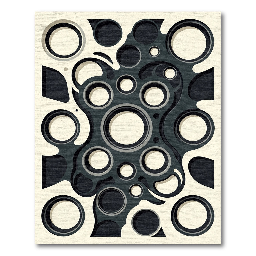 Monochrome Abstract Organic Circle Composition Rug
