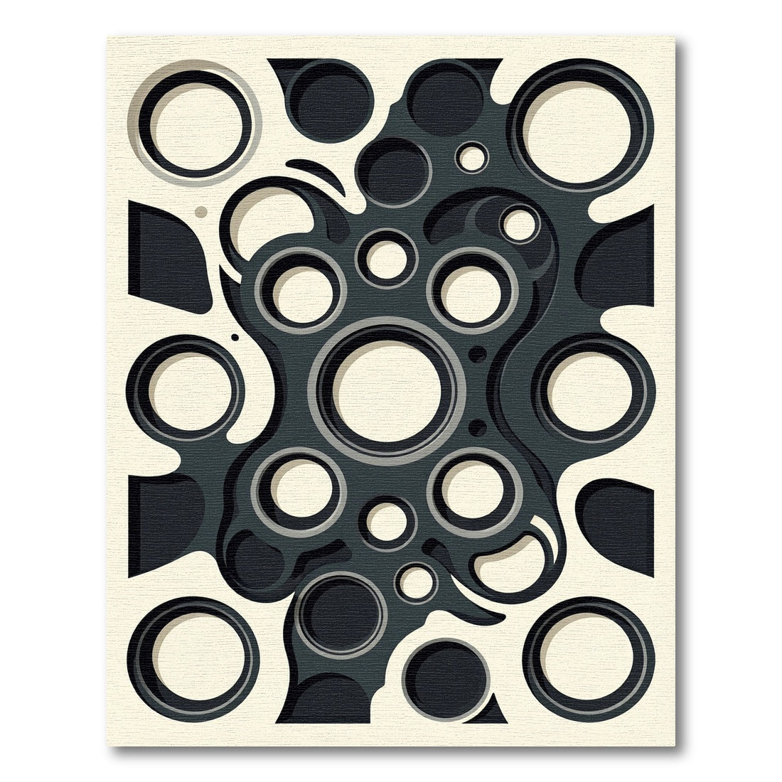 Monochrome Abstract Organic Circle Composition Rug