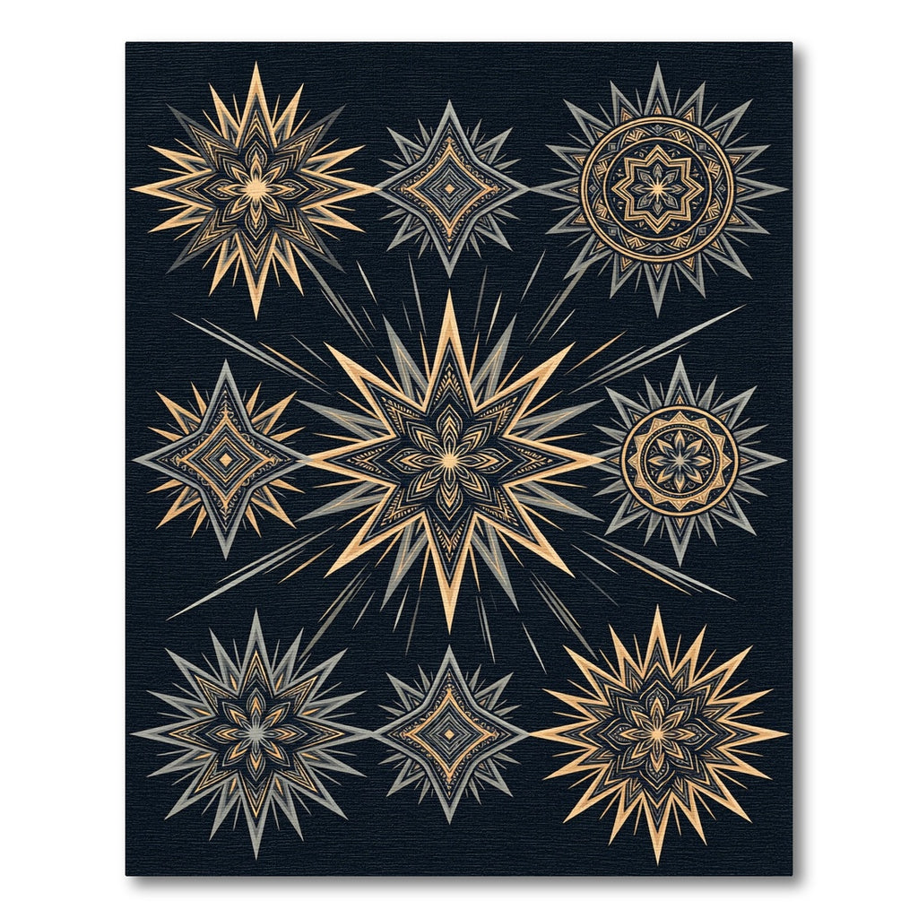 Golden Ochre Sunburst Star Mandala Rug