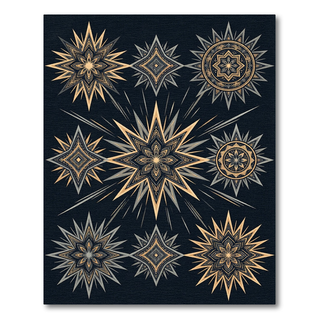 Golden Ochre Sunburst Star Mandala Rug