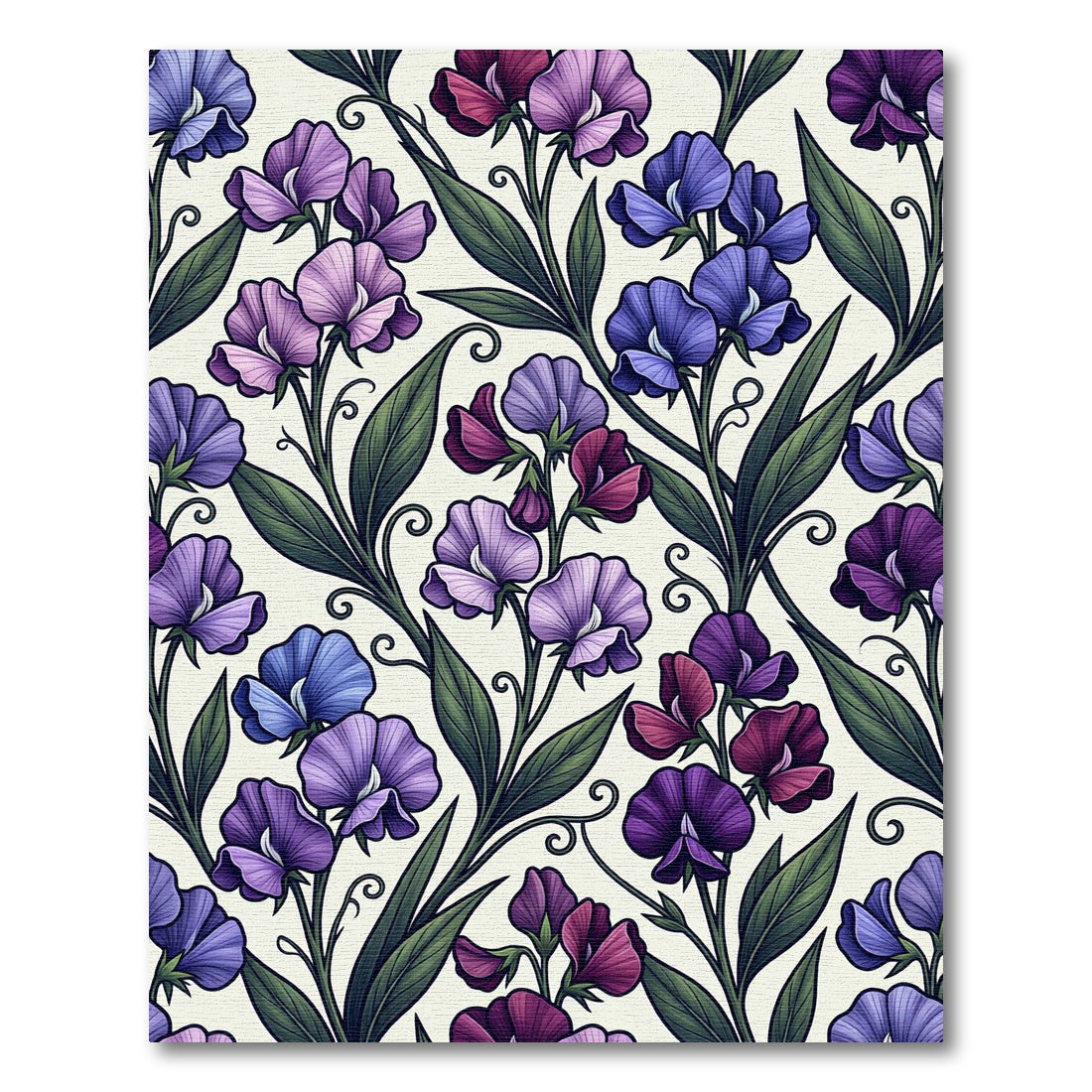 Purple Sweet Pea Chintz Botanical Illustration Rug