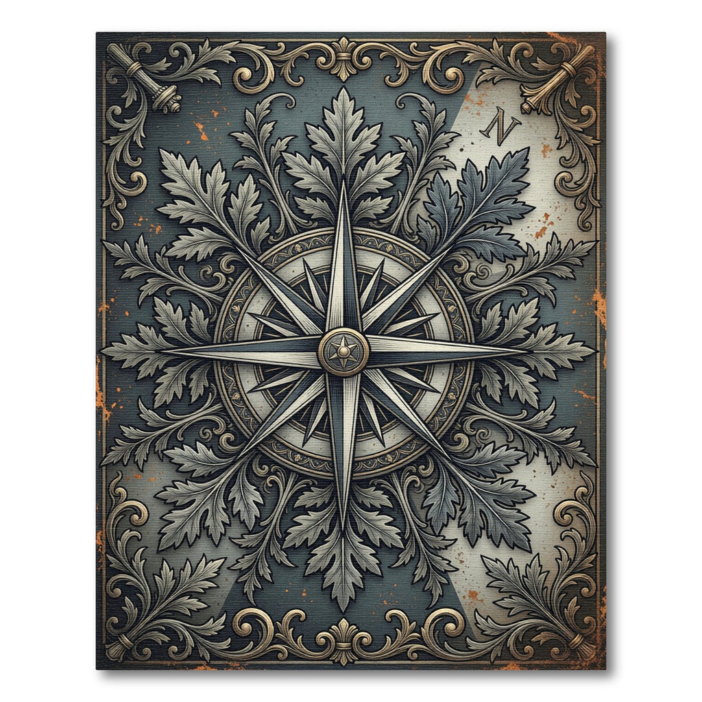 Ornate Gray Acanthus Compass Star Rug