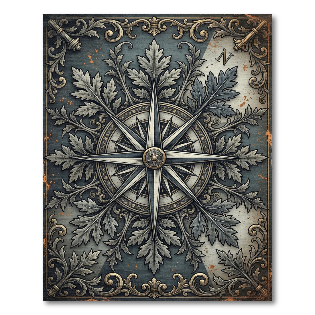 Ornate Gray Acanthus Compass Star Rug