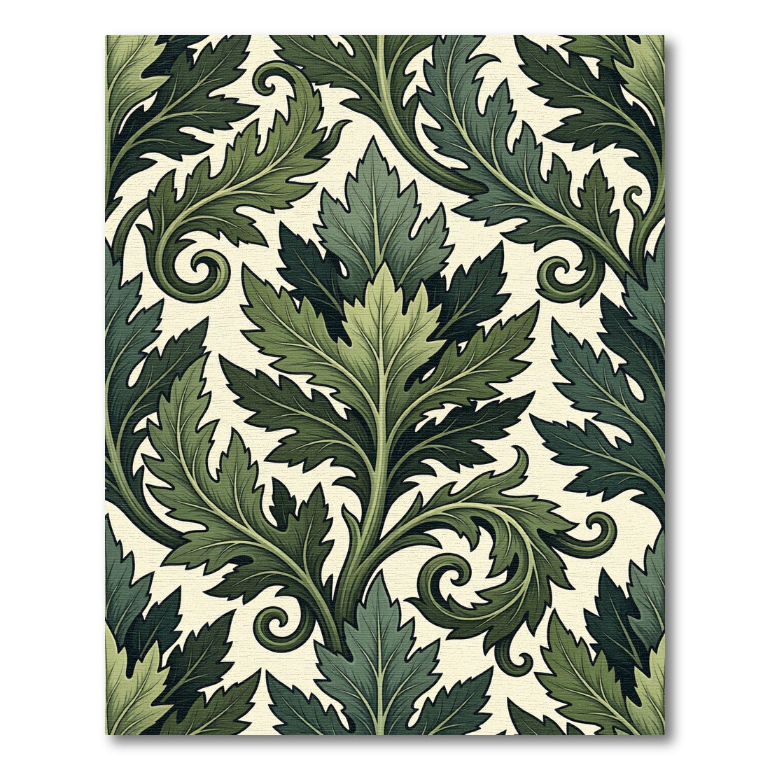 Botanical Forest Green Acanthus Leaf Damask Rug