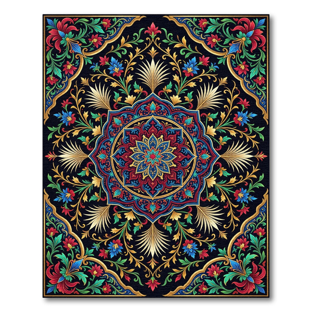 Midnight Jewel Floral Medallion Textile Rug