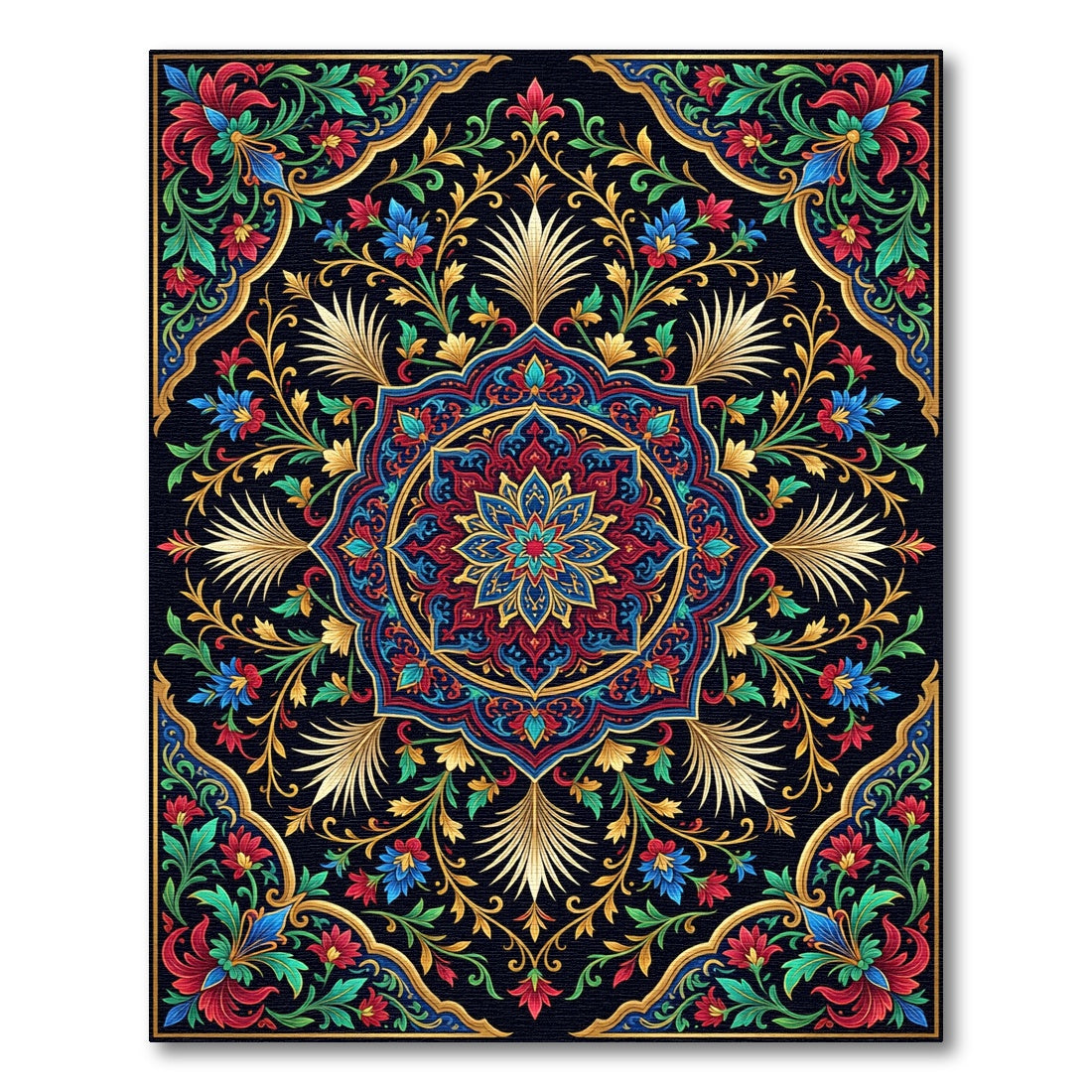 Midnight Jewel Floral Medallion Textile Rug