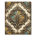Ornate Golden Foliage Teal Medallion Rug