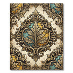 Ornate Golden Foliage Teal Medallion Rug