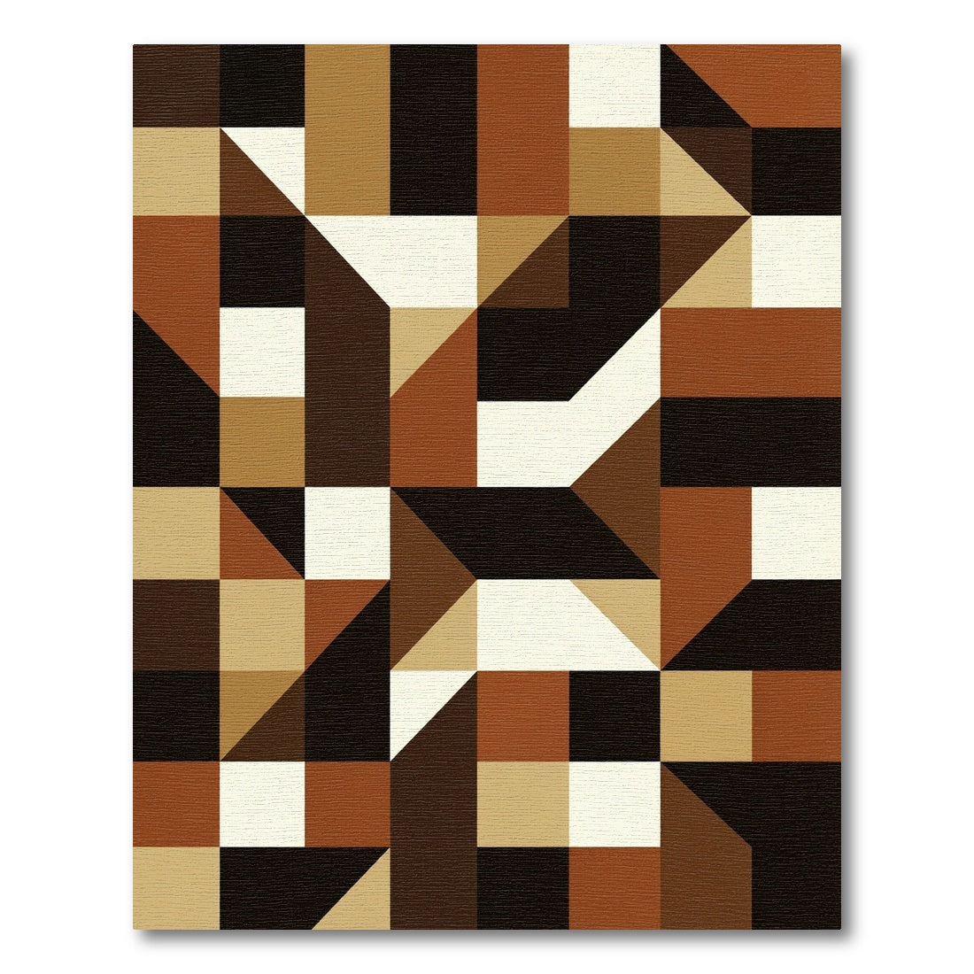 Brown Cream Geometric Cubist Shapes Rug