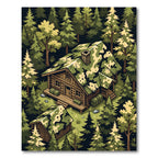 Camo Forest Cabin Landscape Illustration Rug