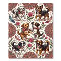 Whimsical Boho Puppy Floral Medallion Illustration Rug
