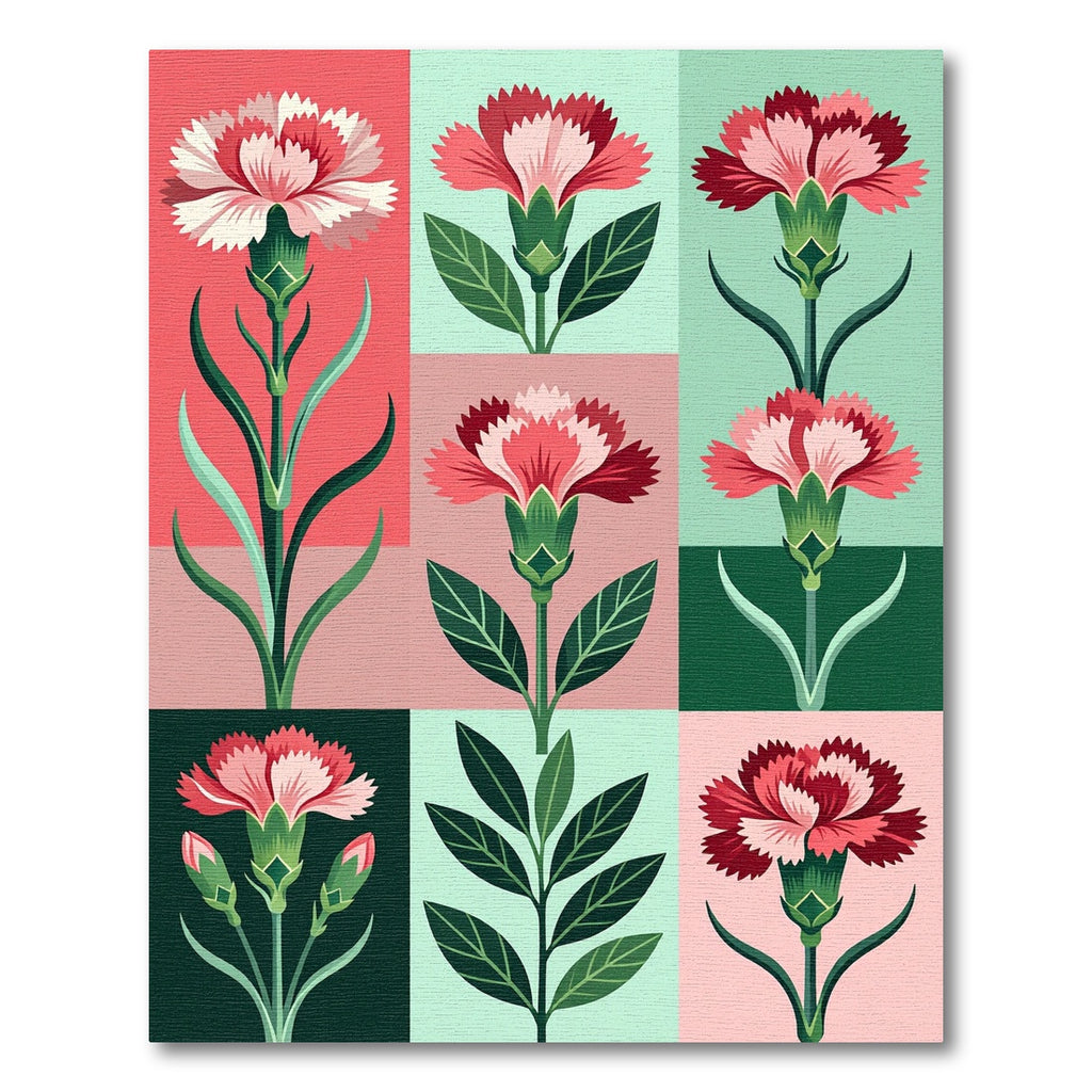 Modern Carnation Floral Grid Art Rug