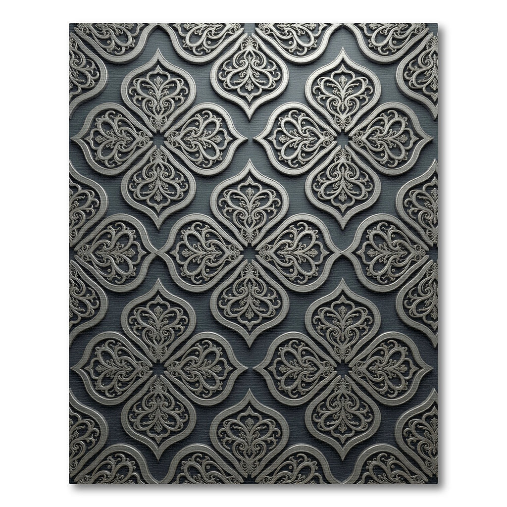 Silver Arabesque Tiled Pattern Rug