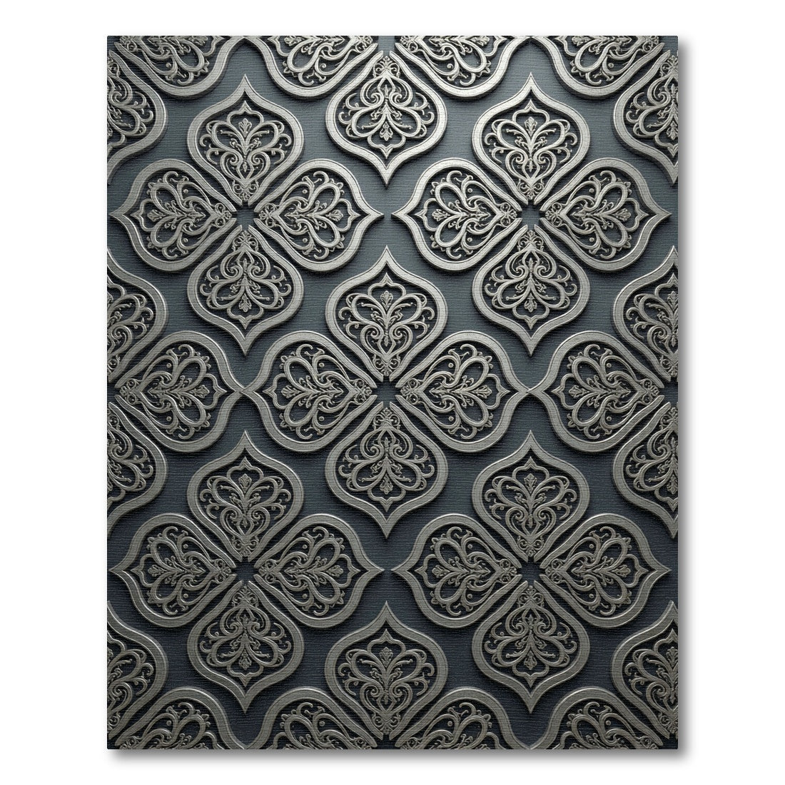 Silver Arabesque Tiled Pattern Rug