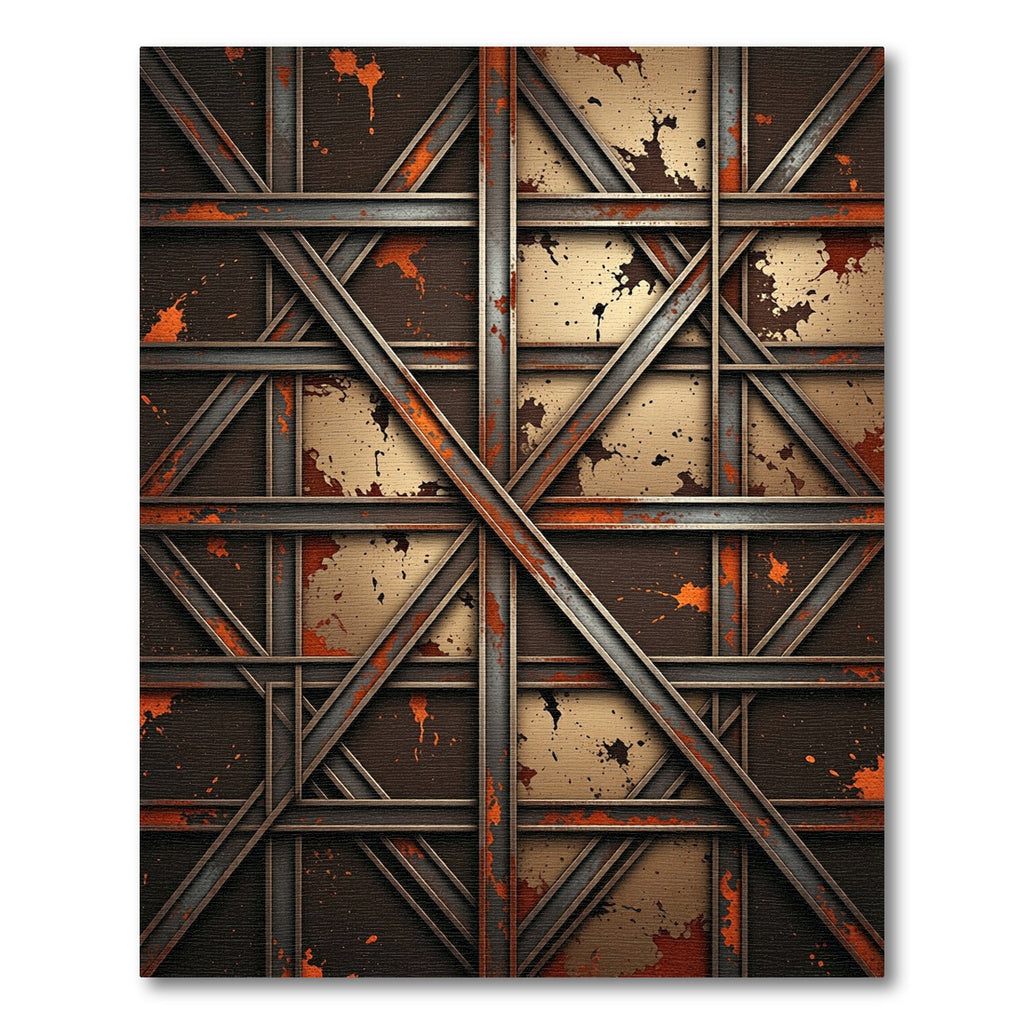 Industrial Bronze Grid Splatter Rug