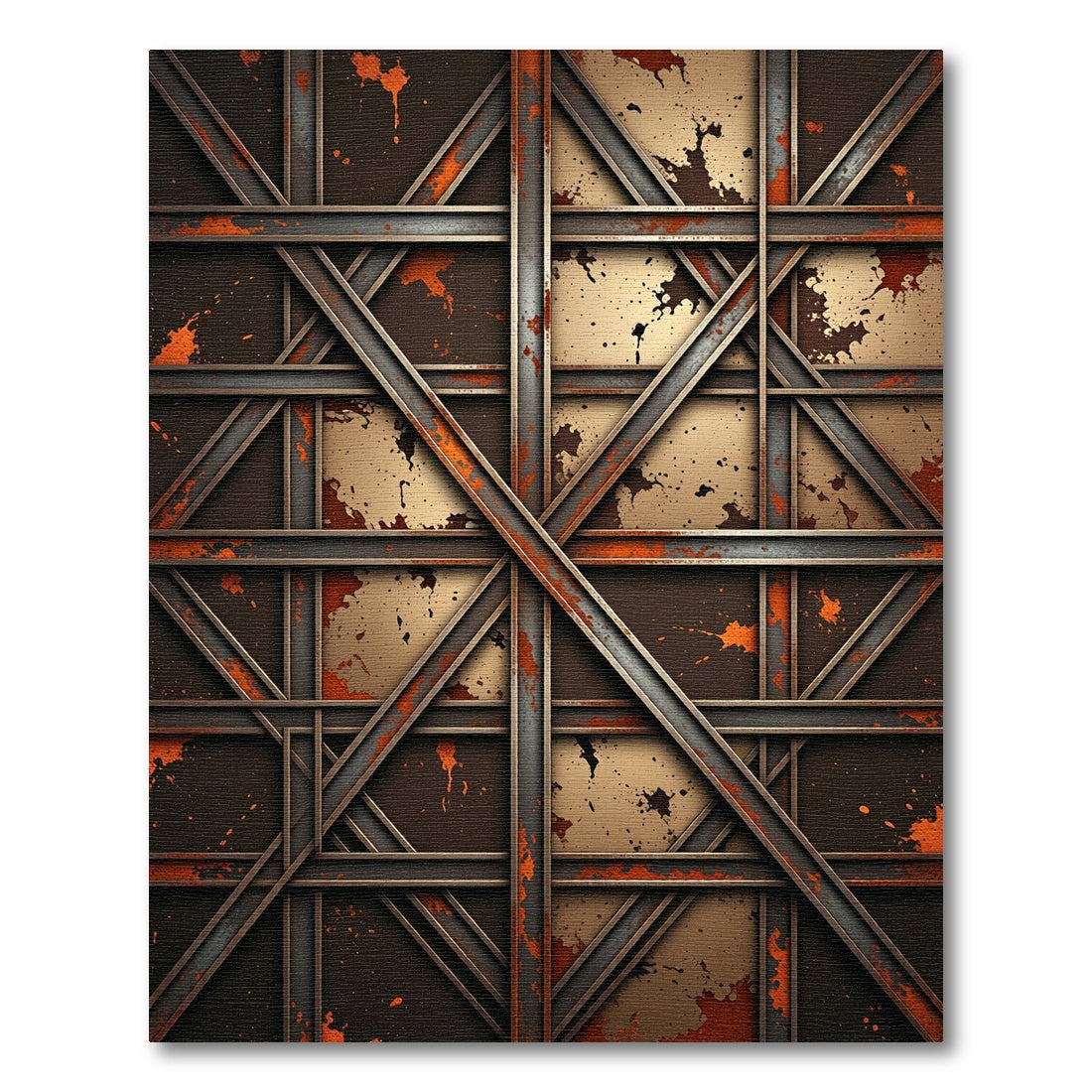 Industrial Bronze Grid Splatter Rug