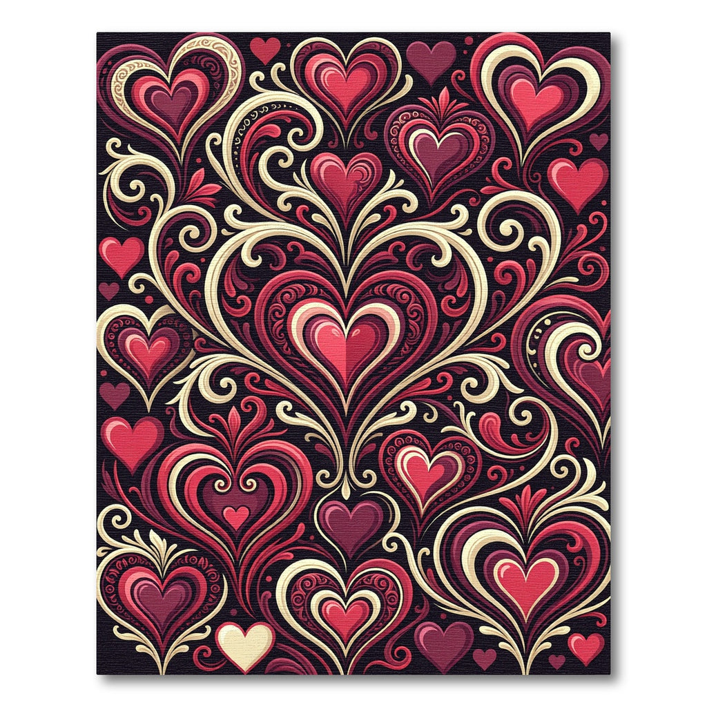 Crimson Red Heart Flourish Vignette Rug