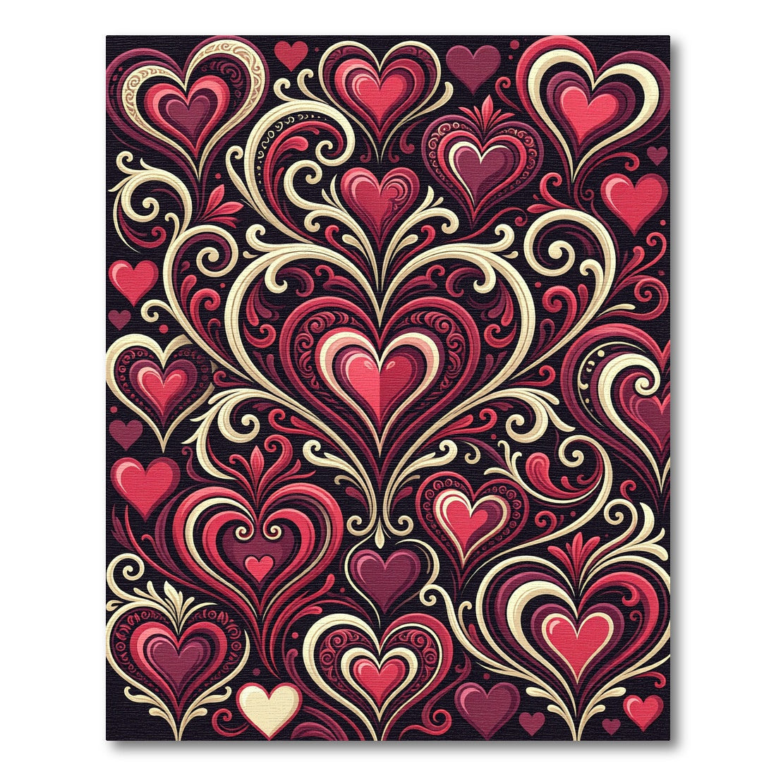 Crimson Red Heart Flourish Vignette Rug