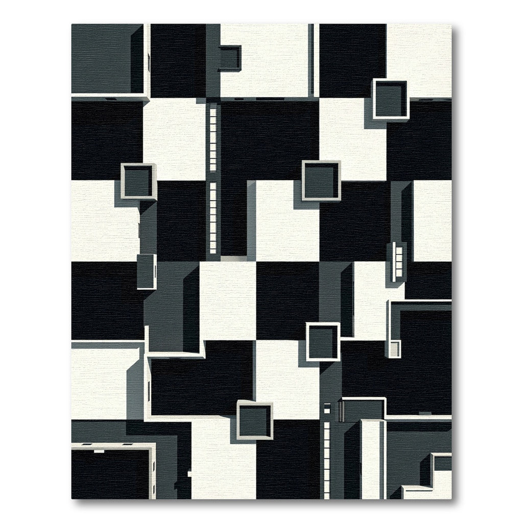 Black White Geometric Architectural Blocks Rug
