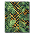 Lush Golden Grid Tropical Leaves Rug