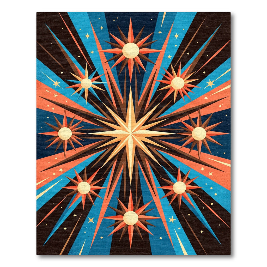 Celestial Golden Starburst Geometric Art Rug