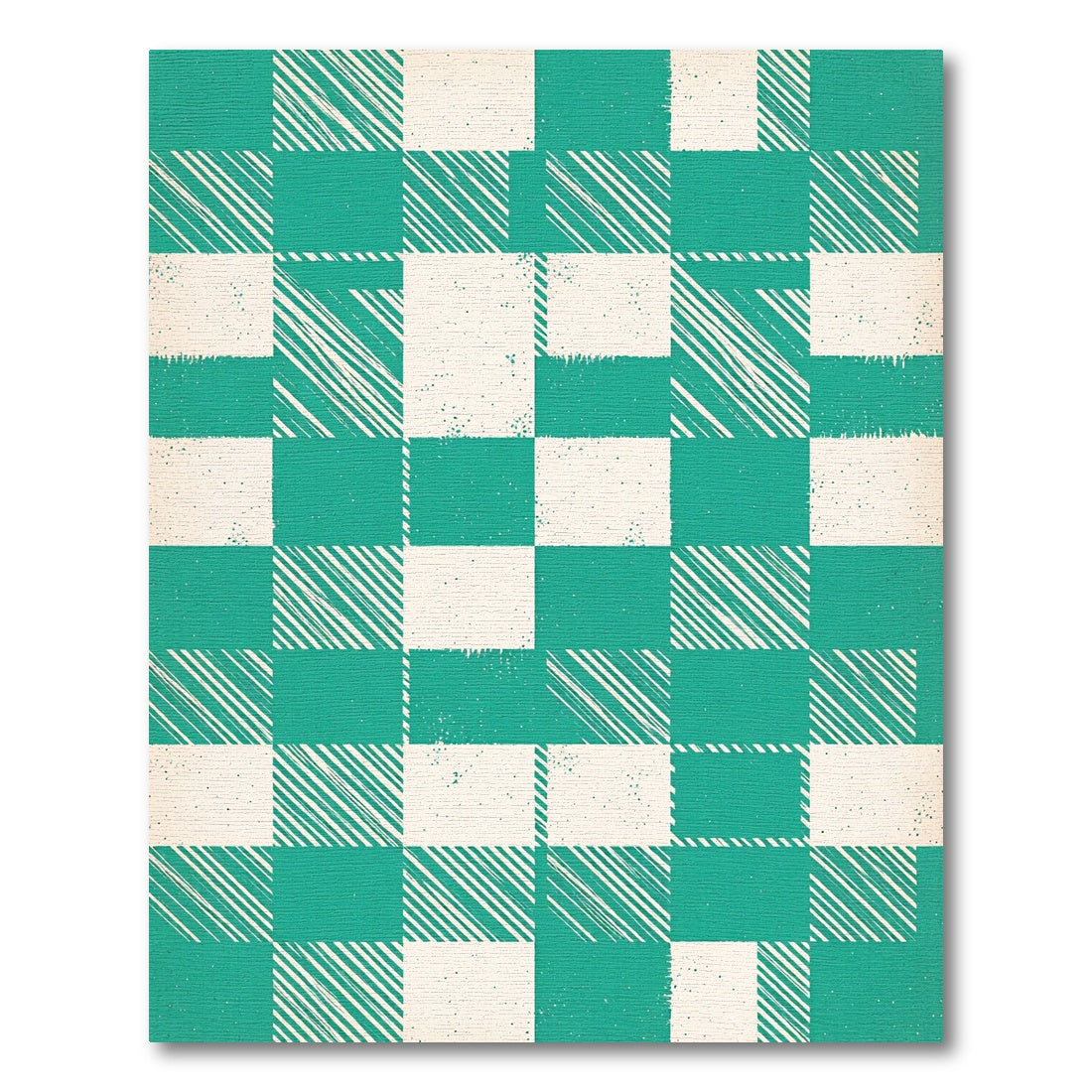 Teal and Cream Checkered Diagonal Texture Rug
