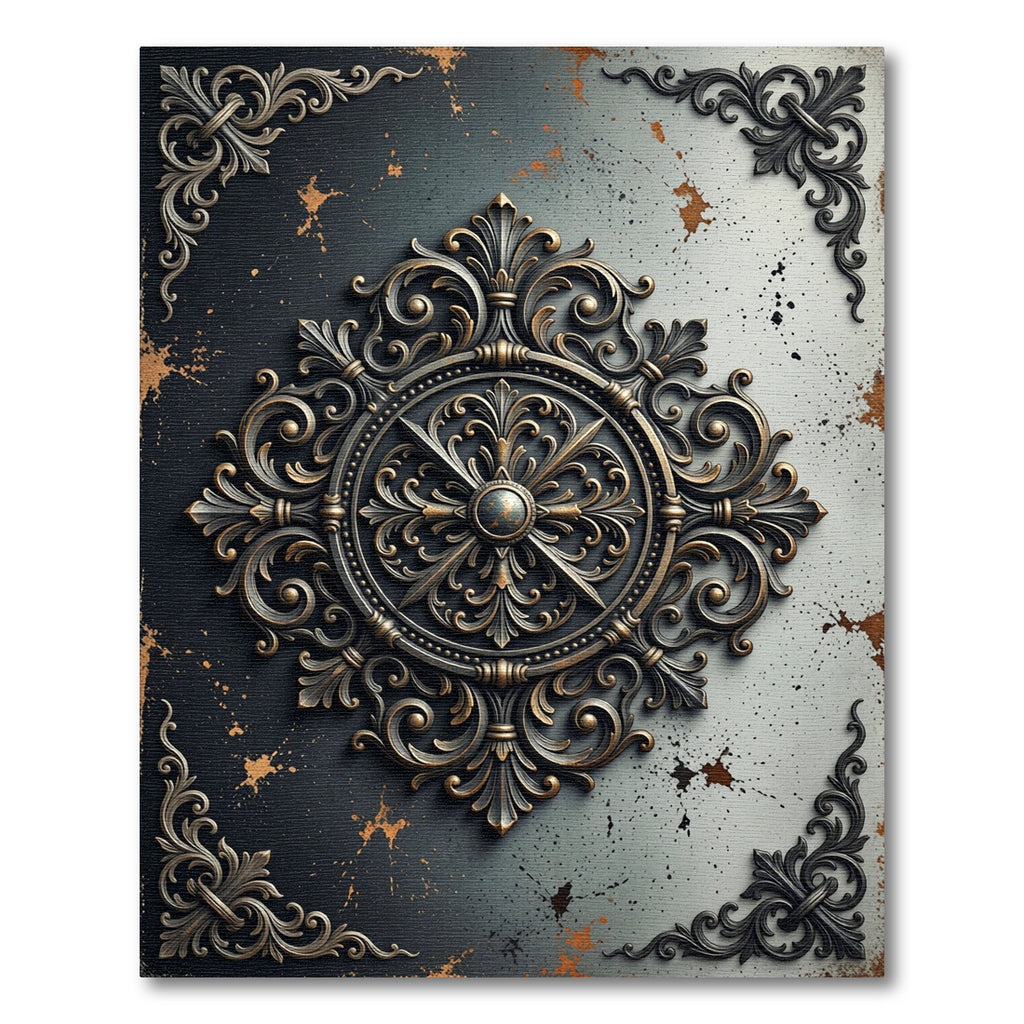 Ornate Gold Metal Medallion Rug