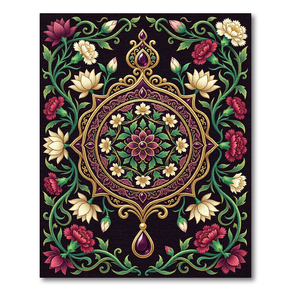 Ornate Floral Medallion Jewel Art Rug