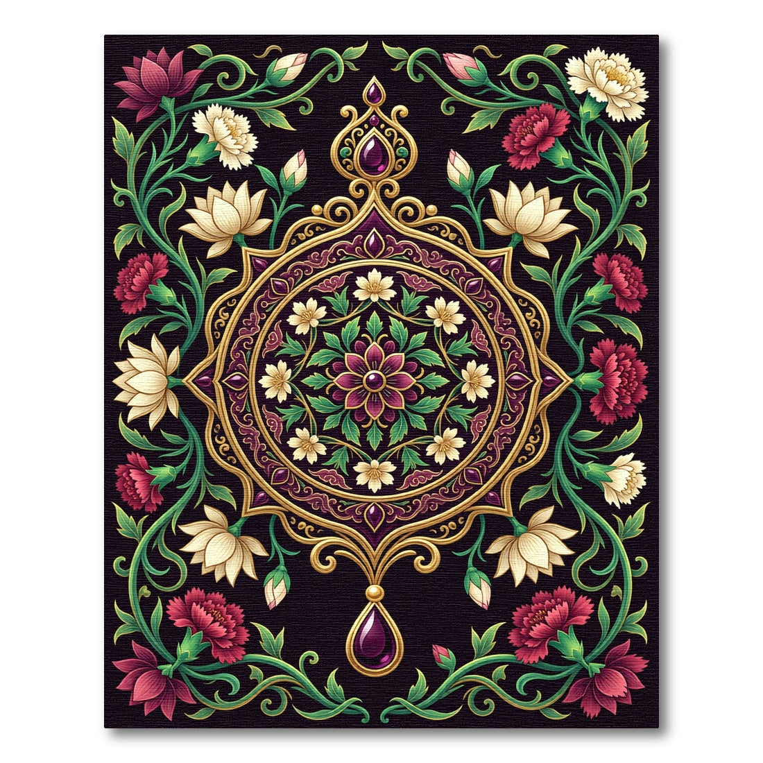 Ornate Floral Medallion Jewel Art Rug