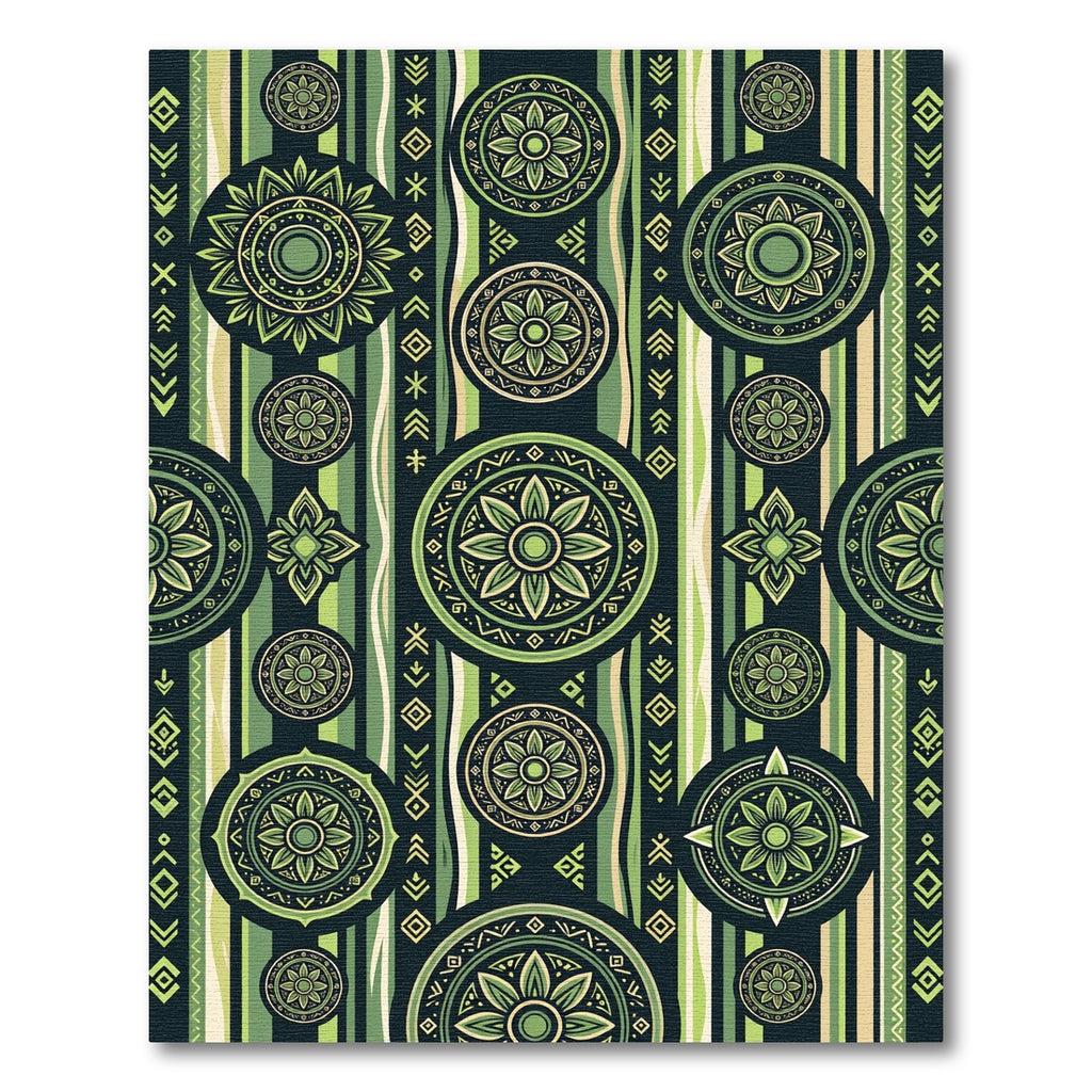 Green Tribal Mandala Stripe Rug