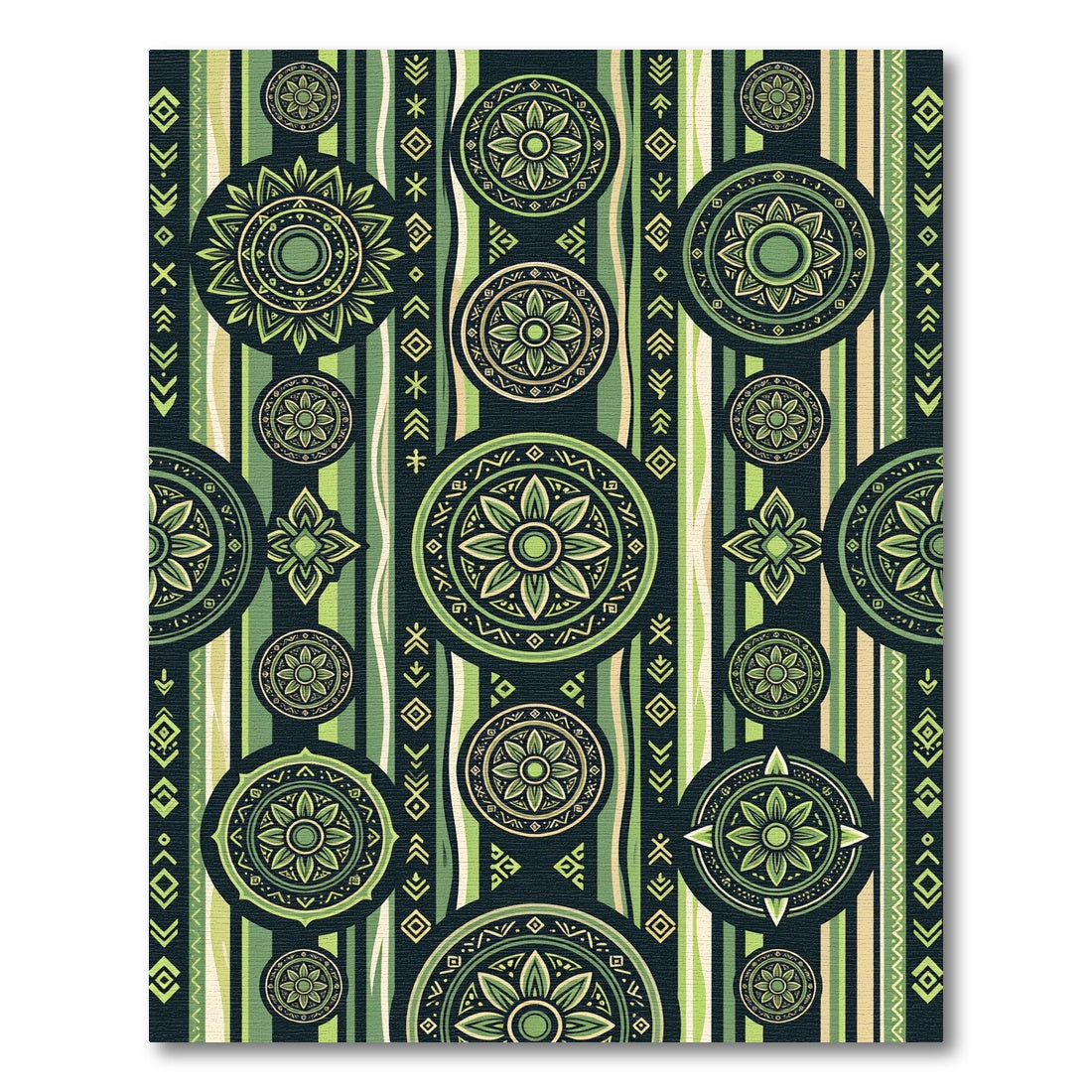 Green Tribal Mandala Stripe Rug