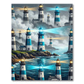 Coastal Blue Lighthouse Landscape Scene Rug