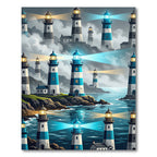 Coastal Blue Lighthouse Landscape Scene Rug