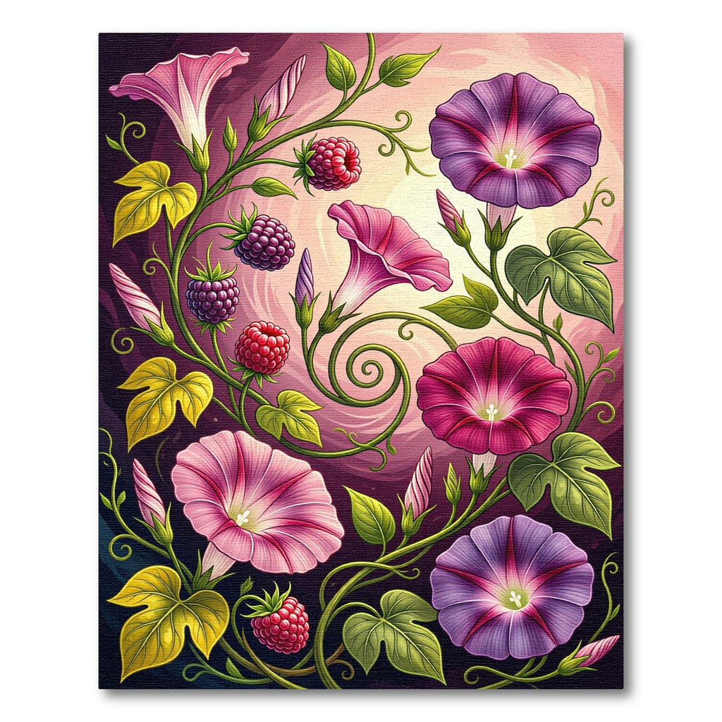 Vibrant Floral Morning Glory Berry Garden Rug