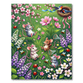 Whimsical Spring Meadow Floral Mouse Scene Rug
