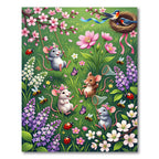 Whimsical Spring Meadow Floral Mouse Scene Rug