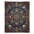 Rich Indigo Floral Medallion Scrollwork Rug