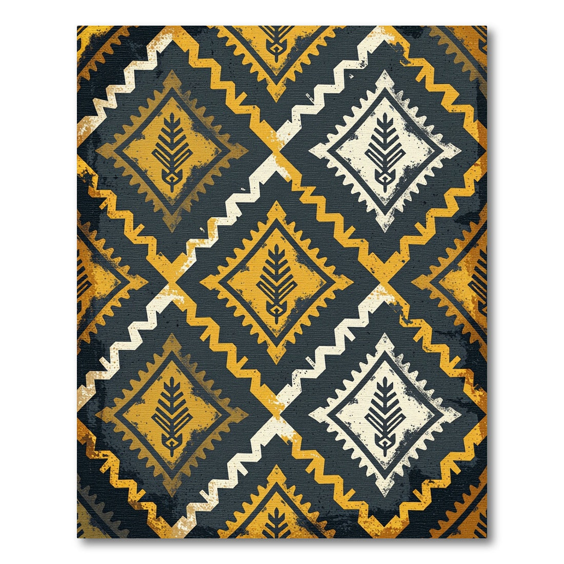 Gold and Charcoal Geometric Leaf Rug