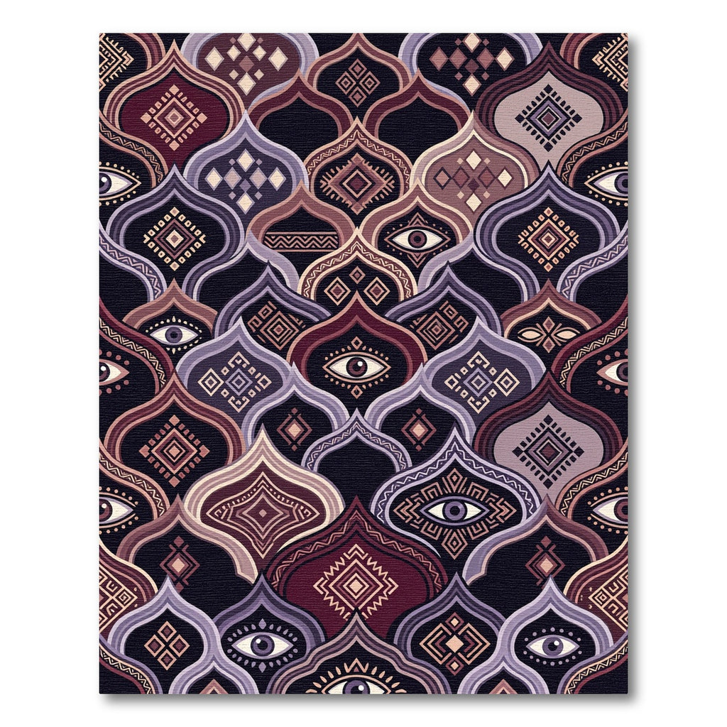 Crimson and Lavender Evil Eye Ogee Rug