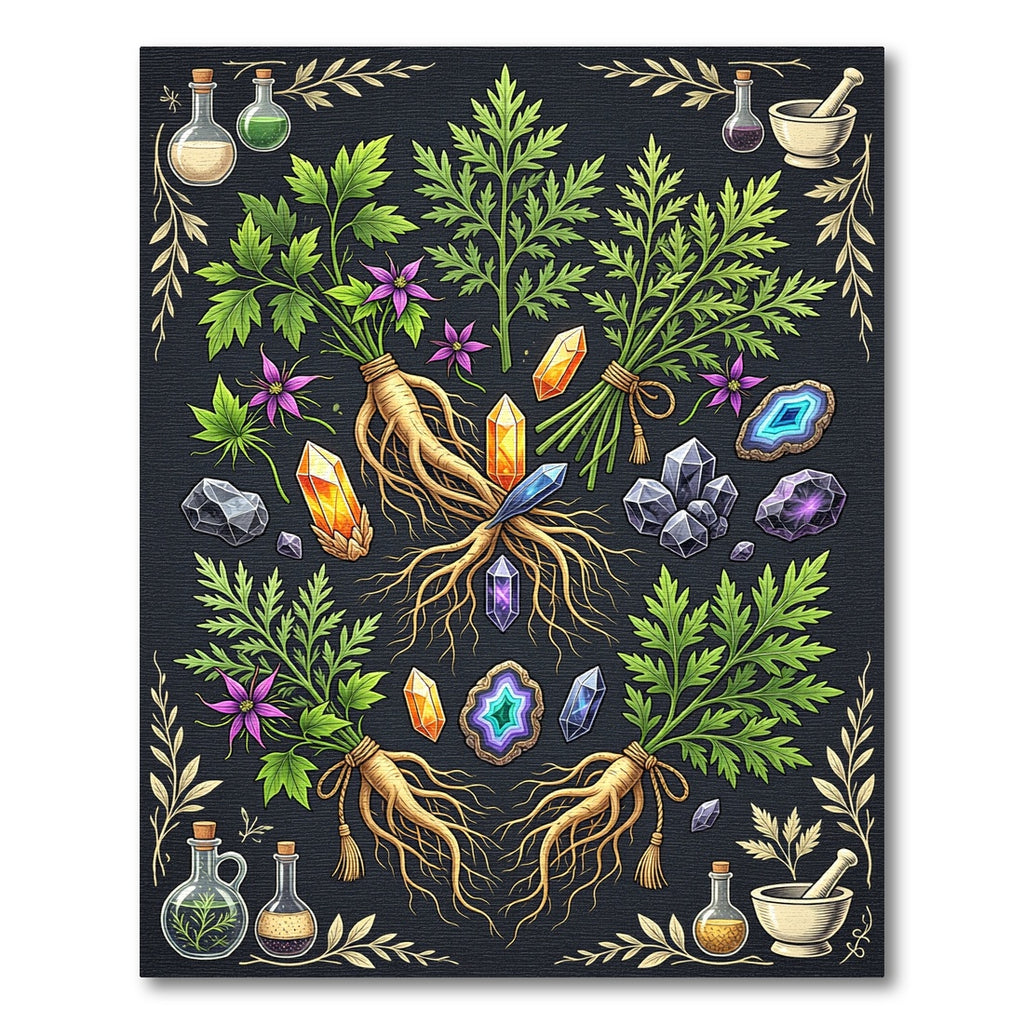 Mystical Botanical Crystal Herb Alchemy Rug