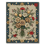 Gold Rose Tulip Carnation Bouquet Rug