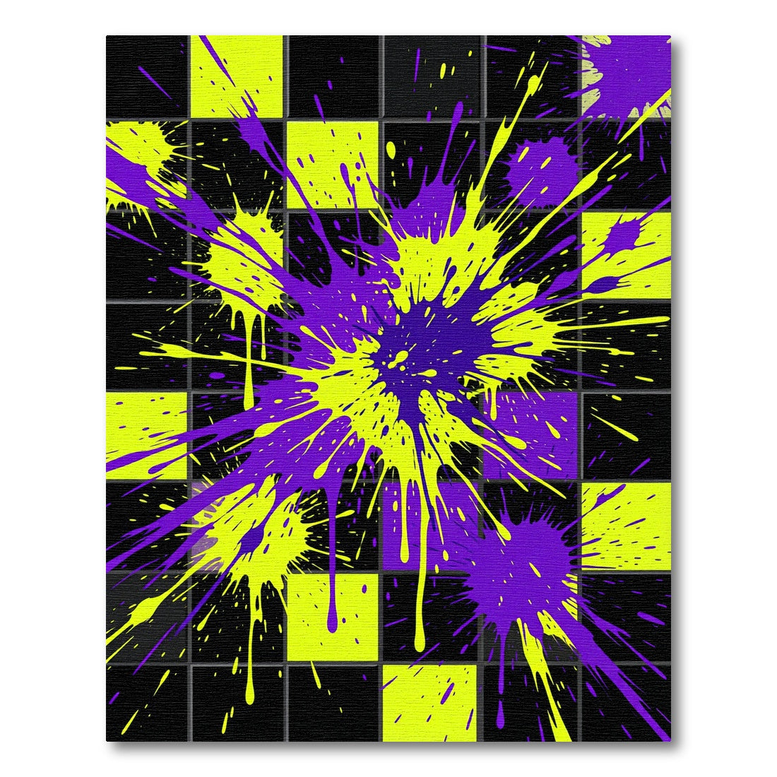 Electric Neon Splatter Checkered Rug