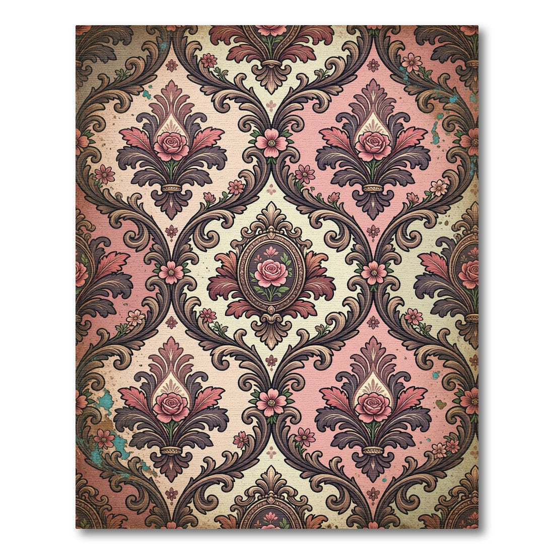 Vintage Pink Floral Damask Rococo Rug
