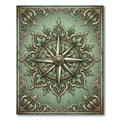 Antique Green Compass Rose Floral Rug