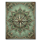 Antique Green Compass Rose Floral Rug