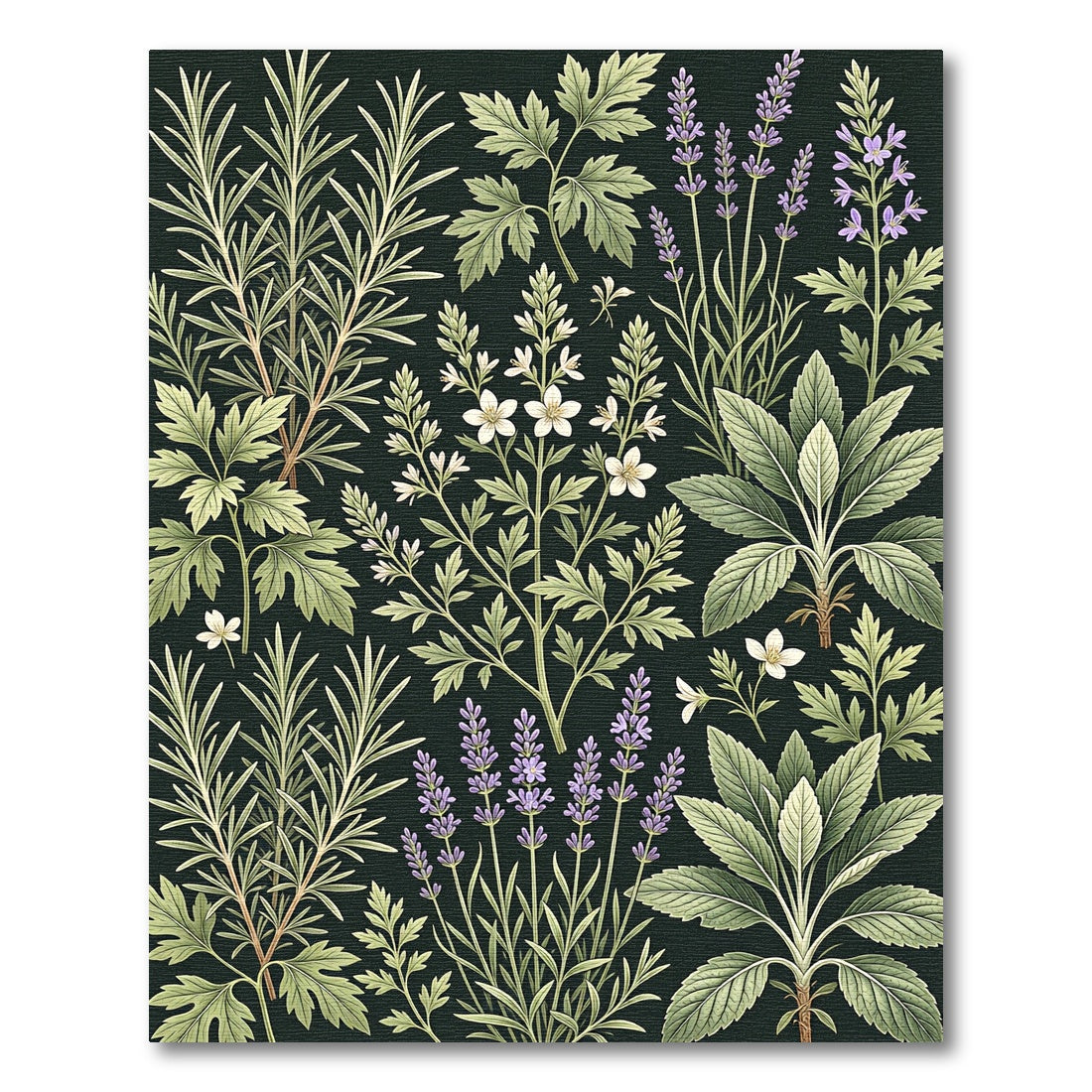 Botanical Herb Garden Dark Floral Illustration Rug