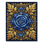 Royal Blue Rose Golden Acanthus Scroll Rug