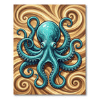 Teal Octopus with Swirling Sand Texture Rug