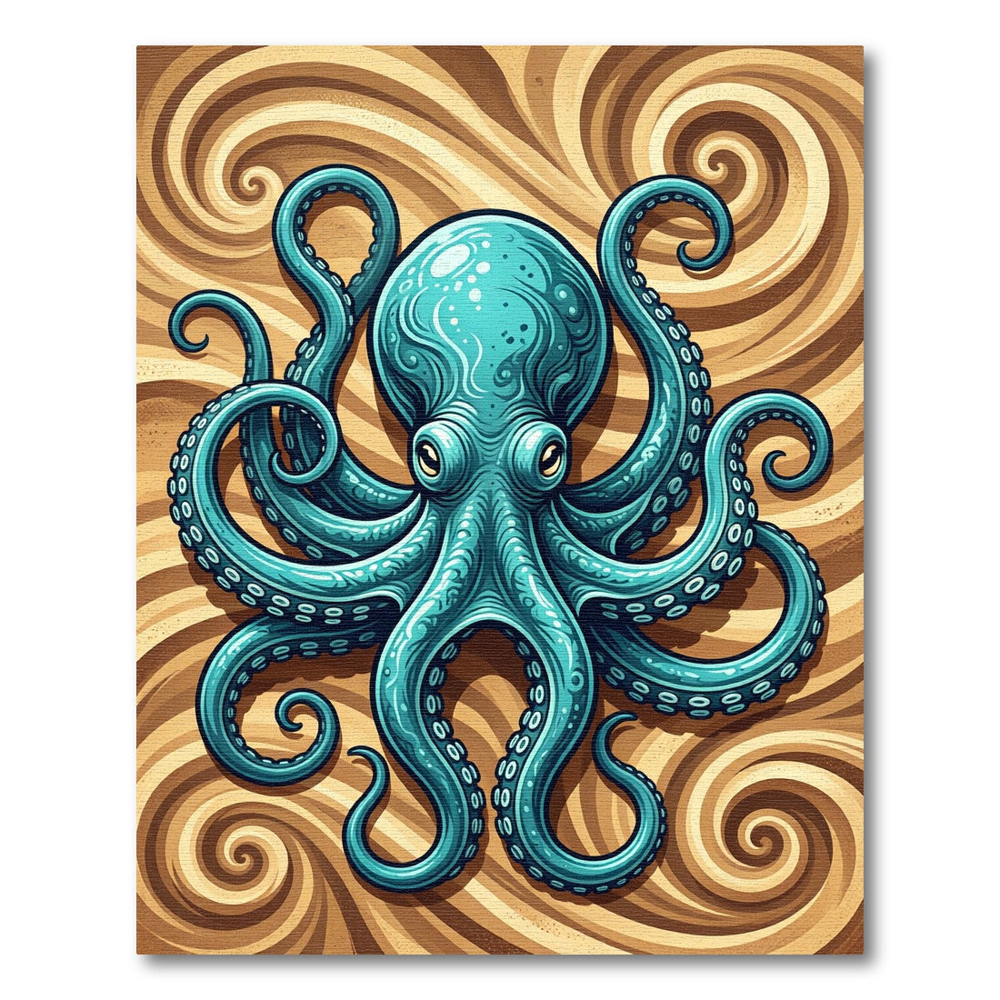 Teal Octopus with Swirling Sand Texture Rug